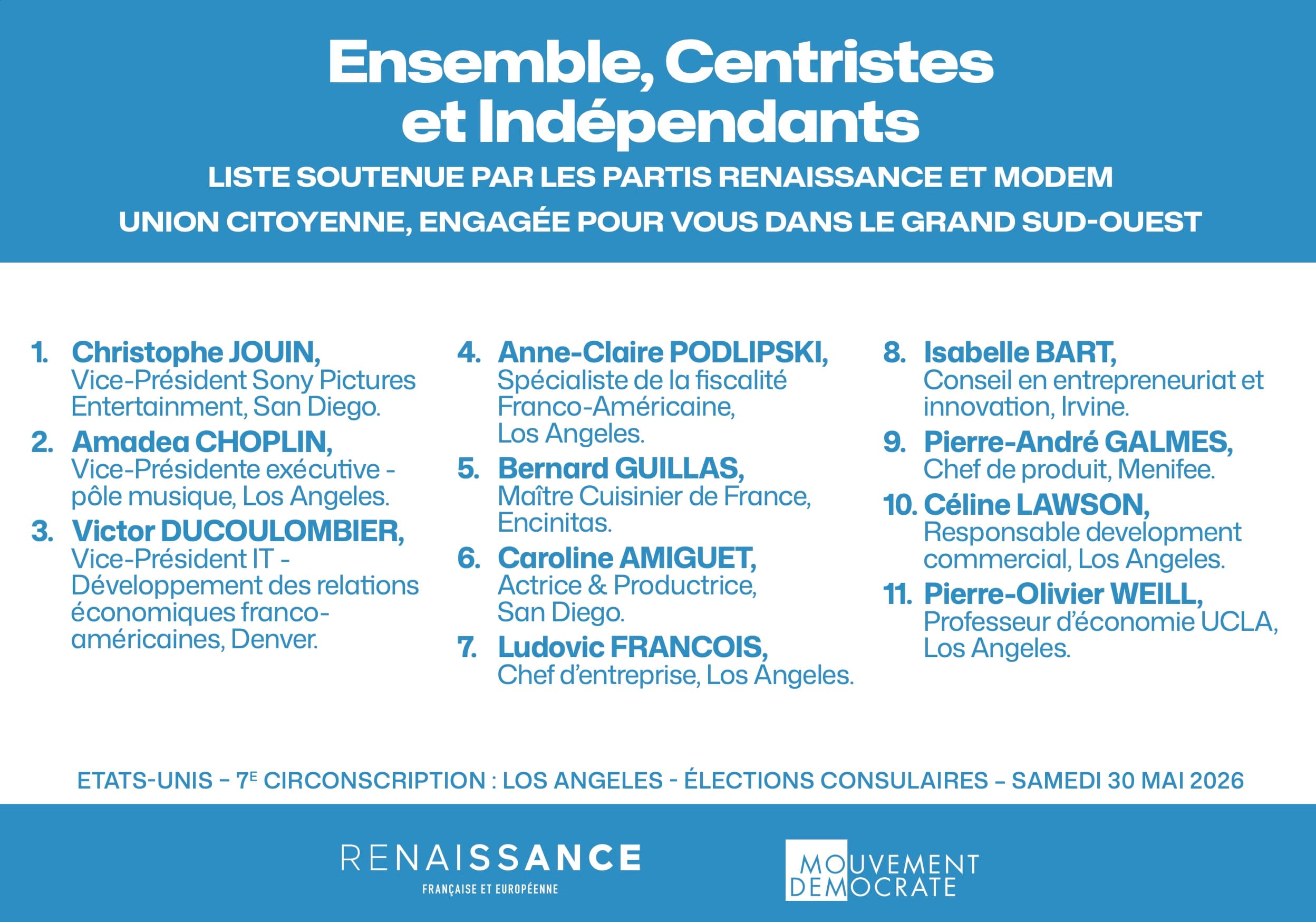 Bulletin de vote Ensemble, Centristes et Indépendants
